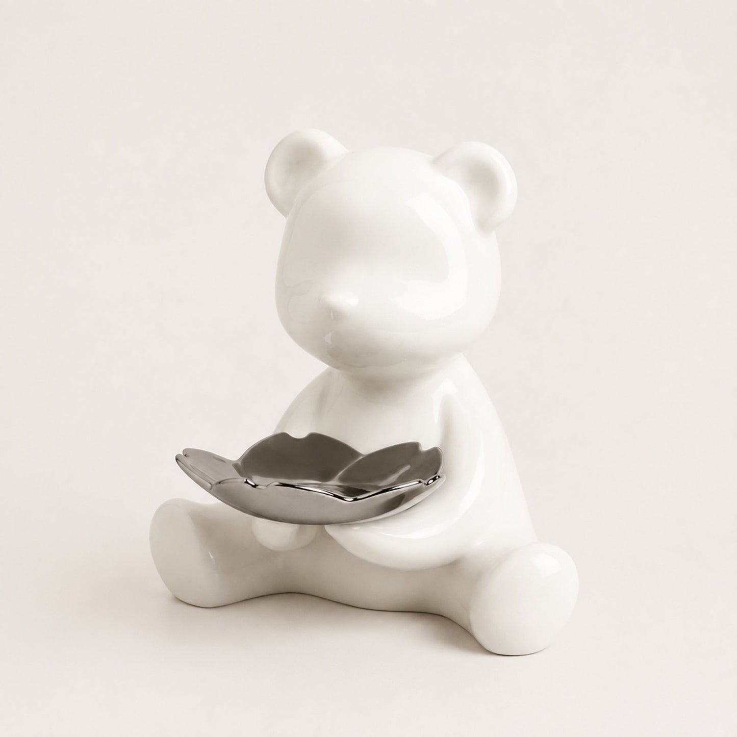 Cubby white ceramic bear organizer tray and showpiece by La Muse