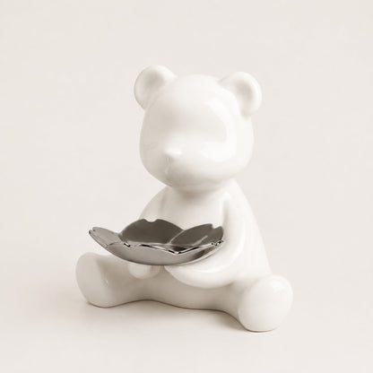 Cubby white ceramic bear organizer tray and showpiece by La Muse