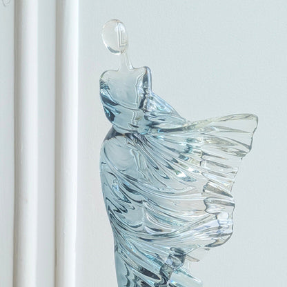 Diva sculptural dancer showpiece close-up with flowing translucent blue dress detail