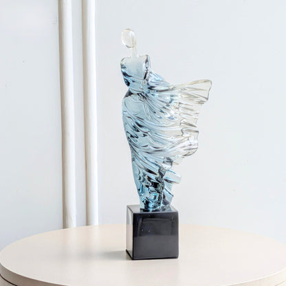 Diva translucent blue resin dancer showpiece on black marble base, product view