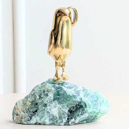 Flippers brass penguin sculptures on green natural stone for luxury console decor, view 8