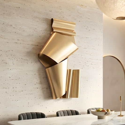 Foldscape sculptural gold metal wall art for modern dining room
