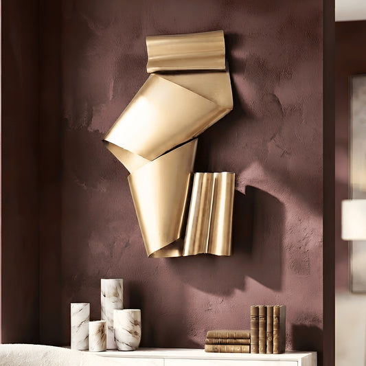 Foldscape premium gold metal wall art above console in luxury living room