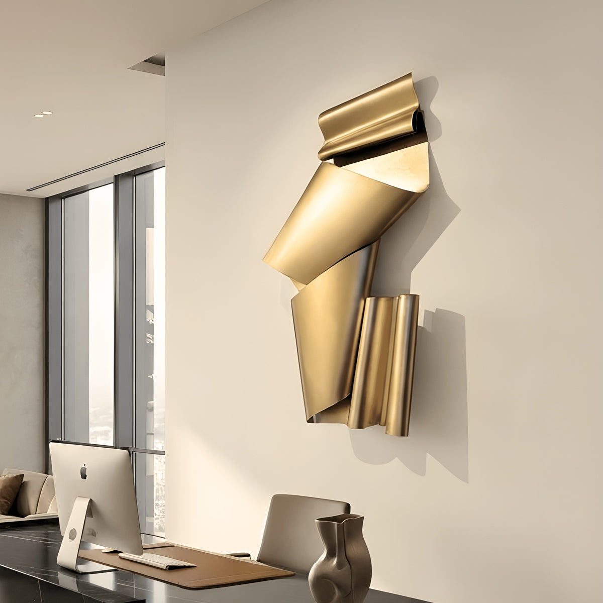 Foldscape sculptural gold metal wall art for executive office