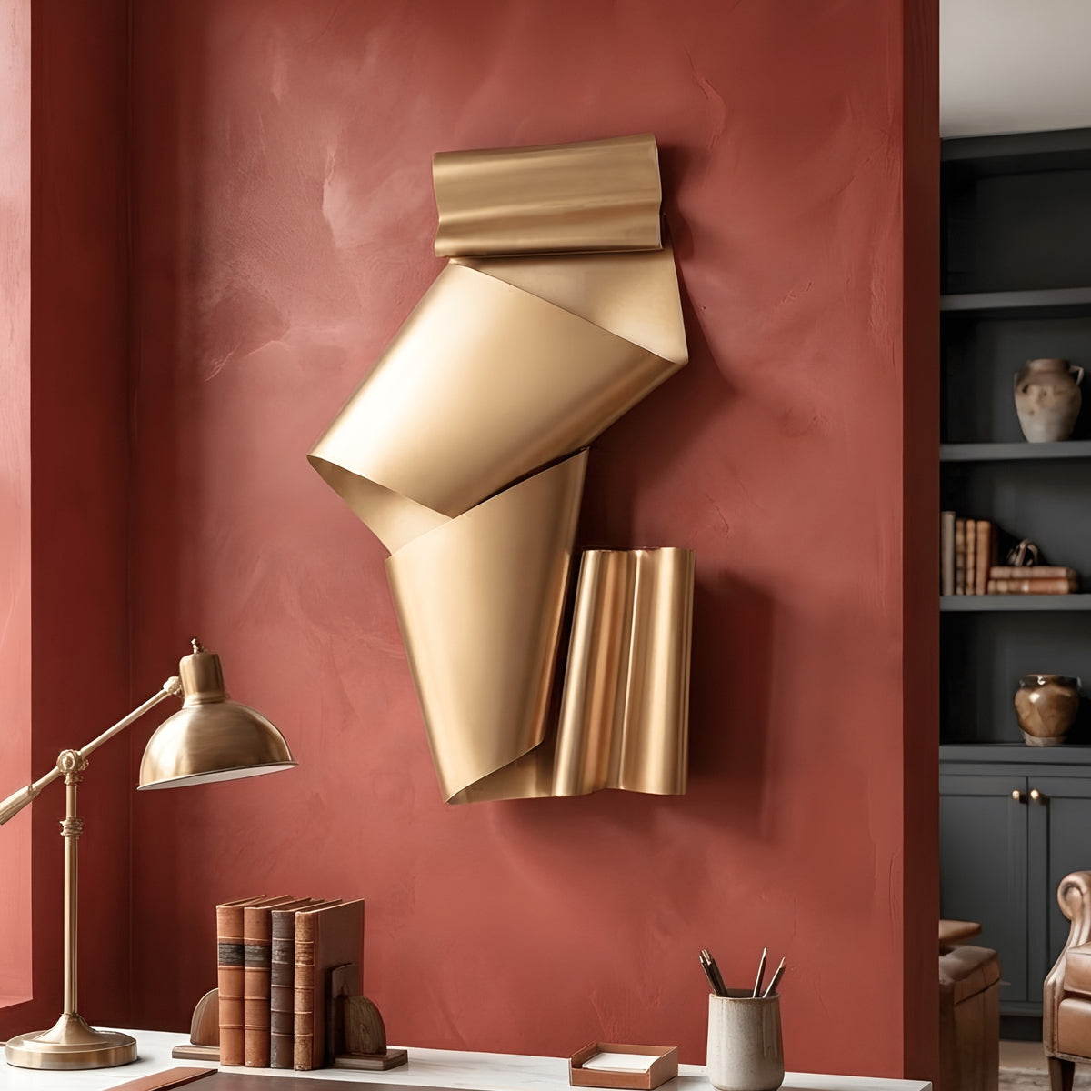 Foldscape gold metal wall sculpture for study and office wall