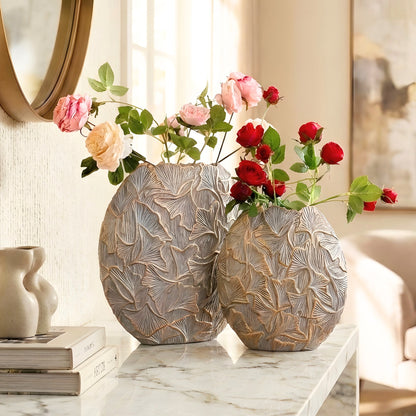 Folia ginkgo leaf resin vases styled in a bright modern living room
