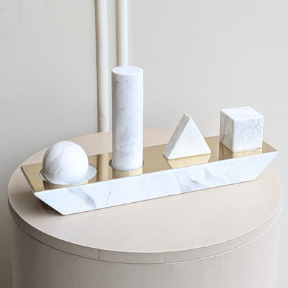 Geometry geometric marble sculpture styled on a modern round side table