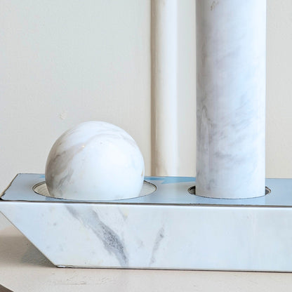 Close detail of the natural veining on the Geometry marble sculpture