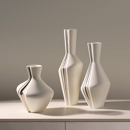 Grace ivory and silver ceramic table vases in Large, Medium and Small sizes