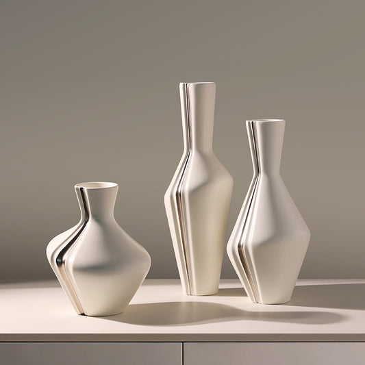 Grace ivory and silver ceramic table vases in Large, Medium and Small sizes
