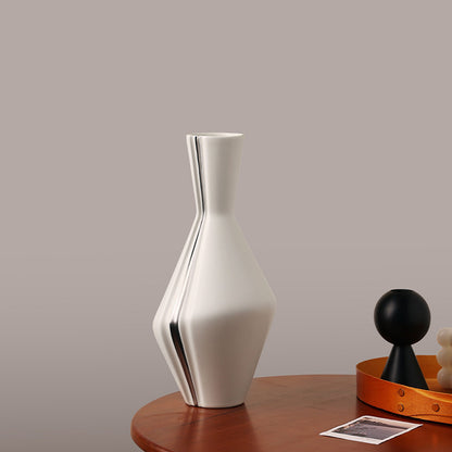 Grace Large ivory ceramic table vase with silver contour accent
