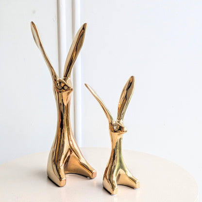 Hareloom sculptural gold ceramic rabbit showpieces in large and small sizes with elongated ears
