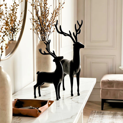 Hartley black resin deer sculptures for luxury console and shelf styling, view 1