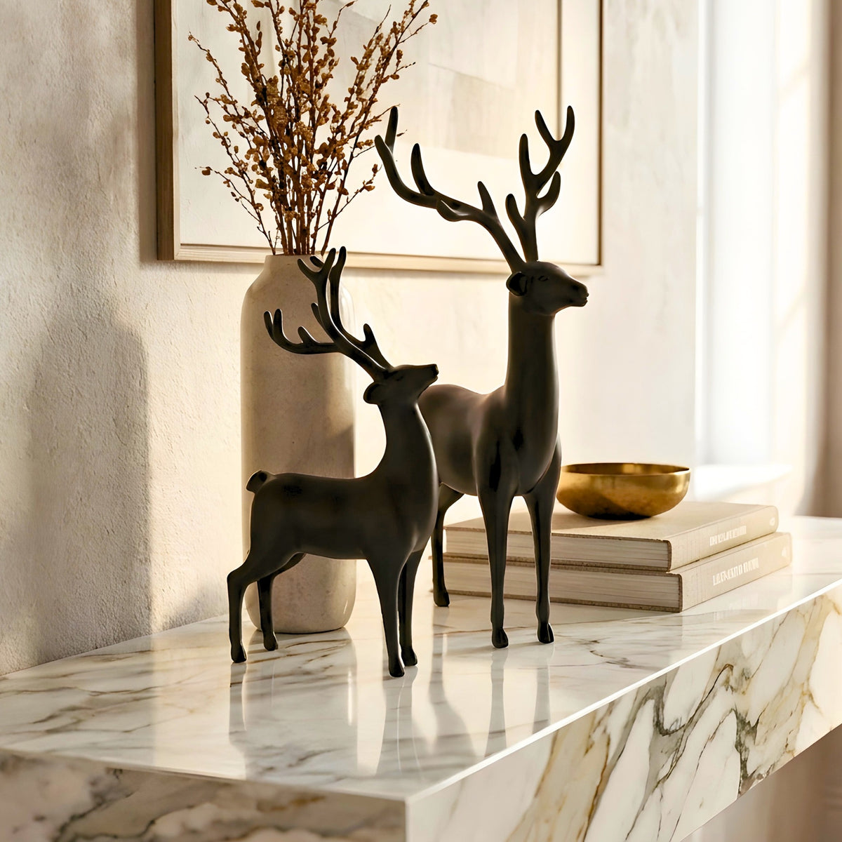 Hartley black resin deer sculptures for luxury console and shelf styling, view 4