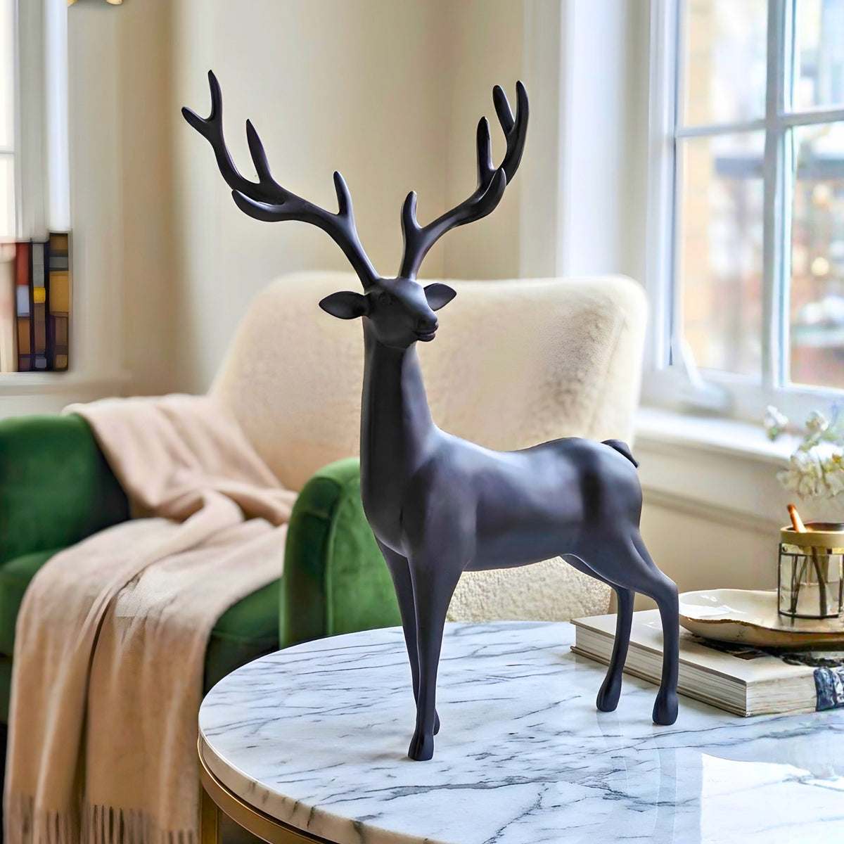 Hartley black resin deer sculptures for luxury console and shelf styling, view 6