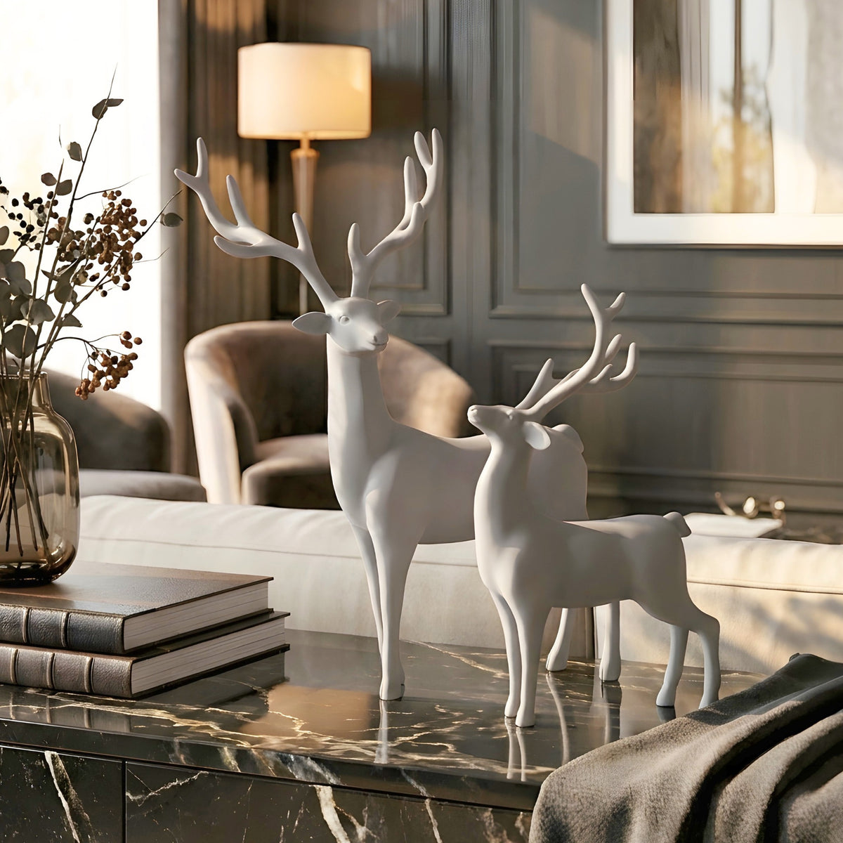 Hartley grey resin deer sculptures for luxury console and shelf styling, view 13