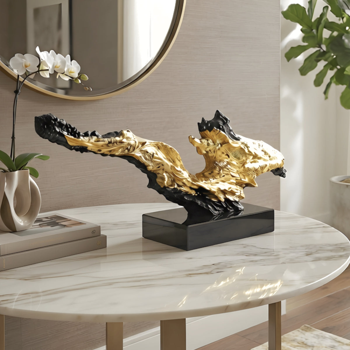 Ignis abstract showpiece styled on a modern console table