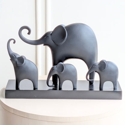 Kinship black resin elephant family showpiece with four elephants on a rectangular base for luxury console styling, view 5
