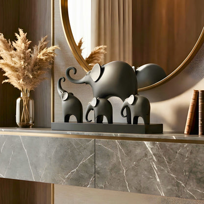 Kinship black resin elephant family showpiece with four elephants on a rectangular base for luxury console styling, view 6