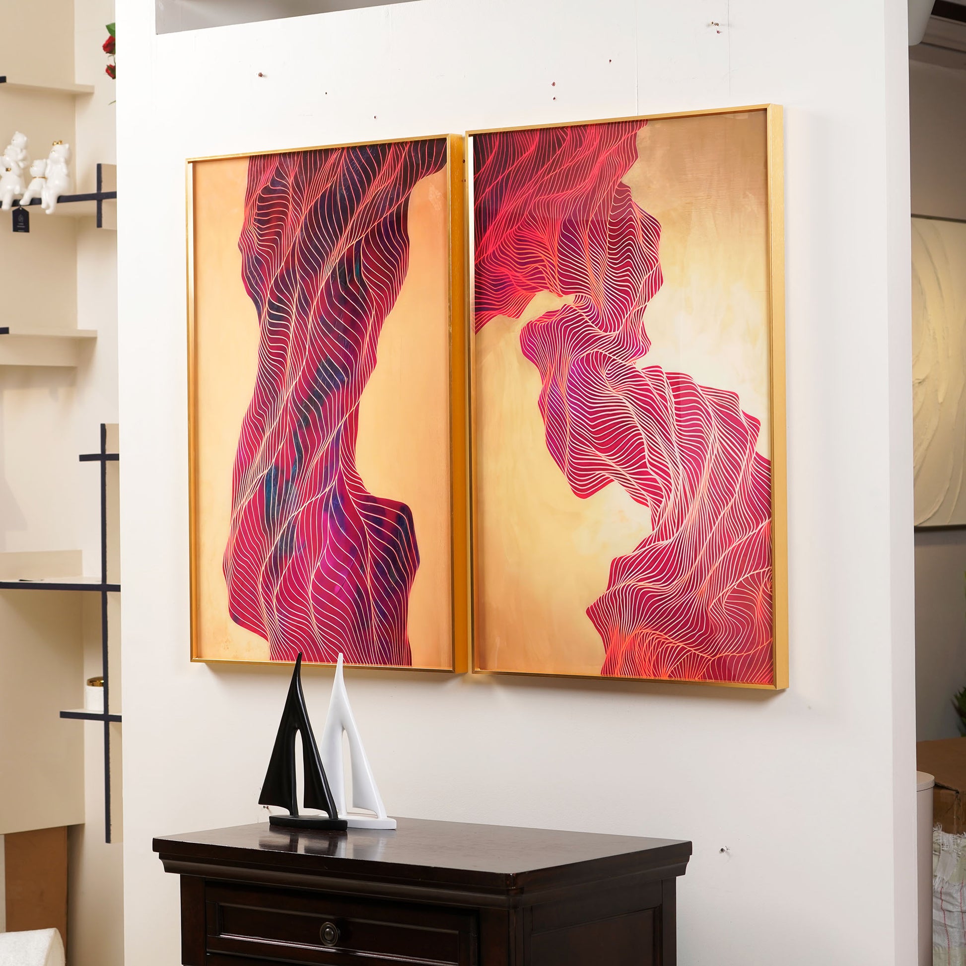 crystal porcelain wall arts An Interwoven Saga - Abstract Glass Framed HD Print Wall Art (Set of 2) ~ 4 feet x 3 feet