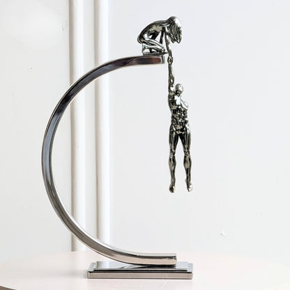 Lifeline Style 1 metal couple figurine with helping-hand sculpture and curved silver frame for luxury console decor, view 3