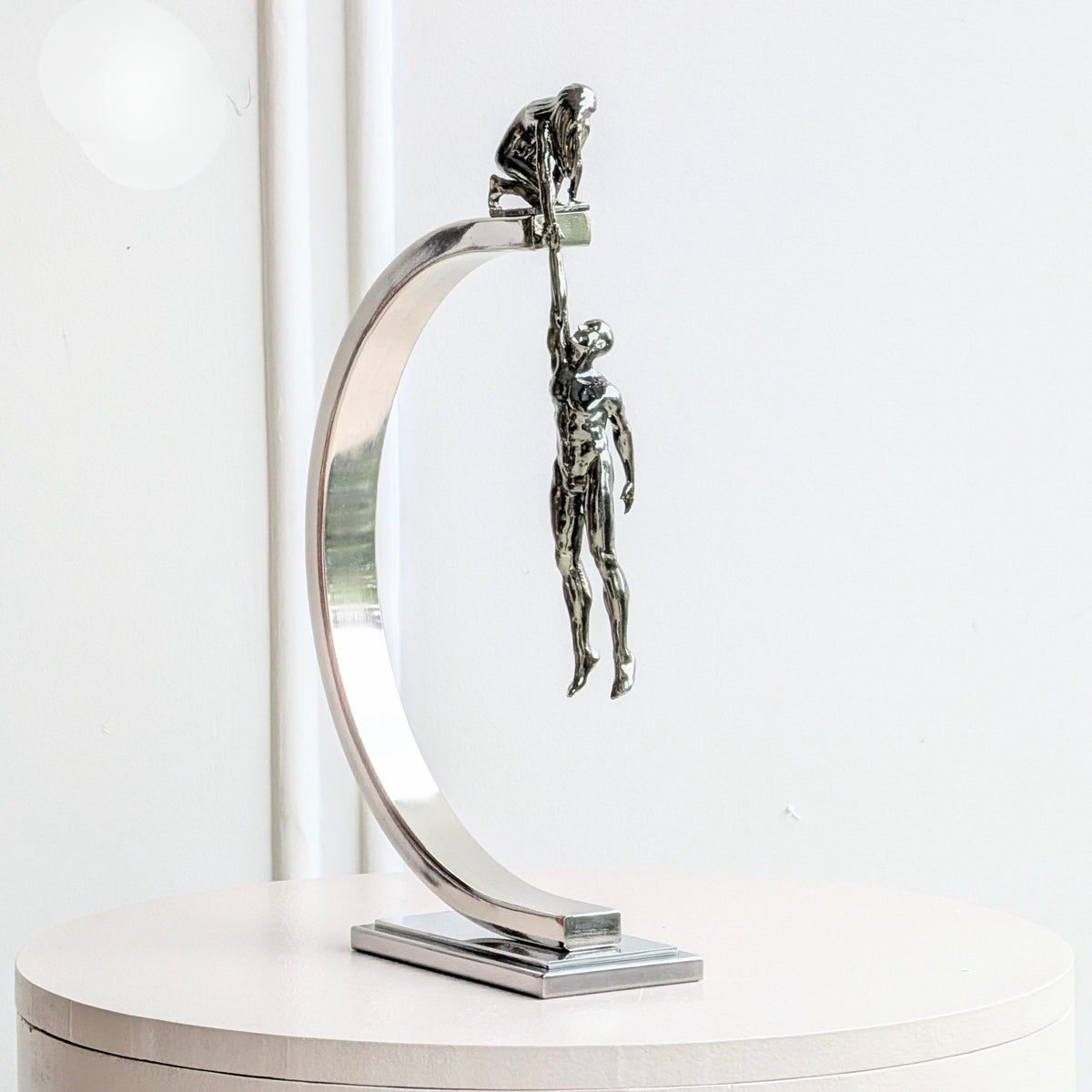 Lifeline Style 1 metal couple figurine with helping-hand sculpture and curved silver frame for luxury console decor, view 5