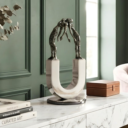 Lifeline Style 2 silver metal couple figurine for luxury console and shelf decor