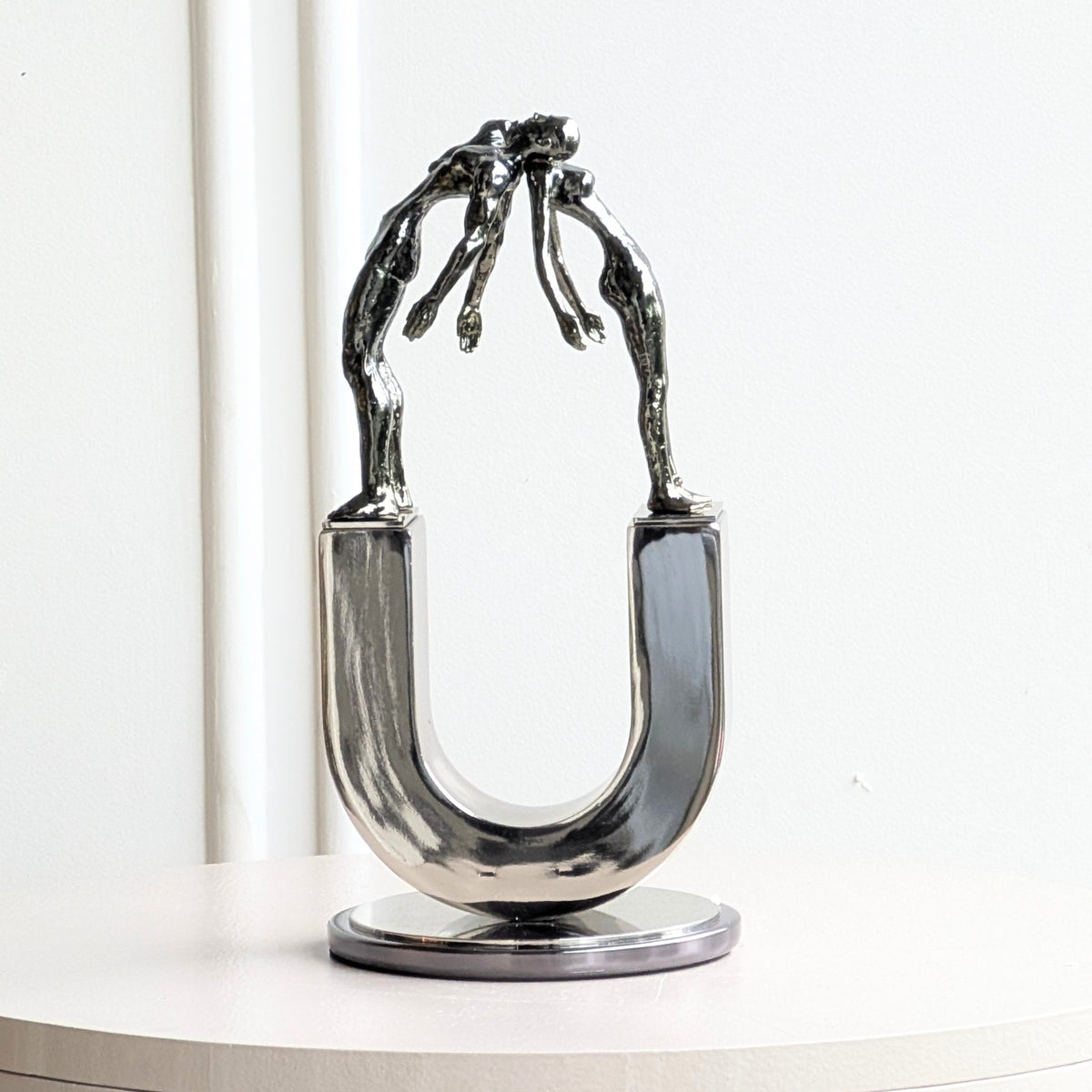Lifeline Style 2 silver metal couple figurine for luxury console and shelf decor