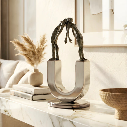 Lifeline Style 2 silver metal couple figurine for luxury console and shelf decor