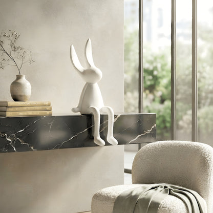 Meadow white rabbit showpiece styled on a black marble console