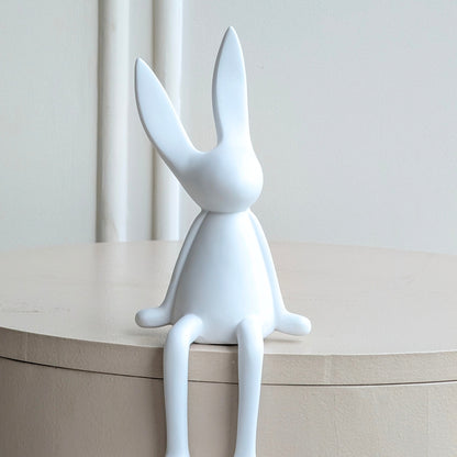 Meadow white resin rabbit showpiece with minimalist sculptural form