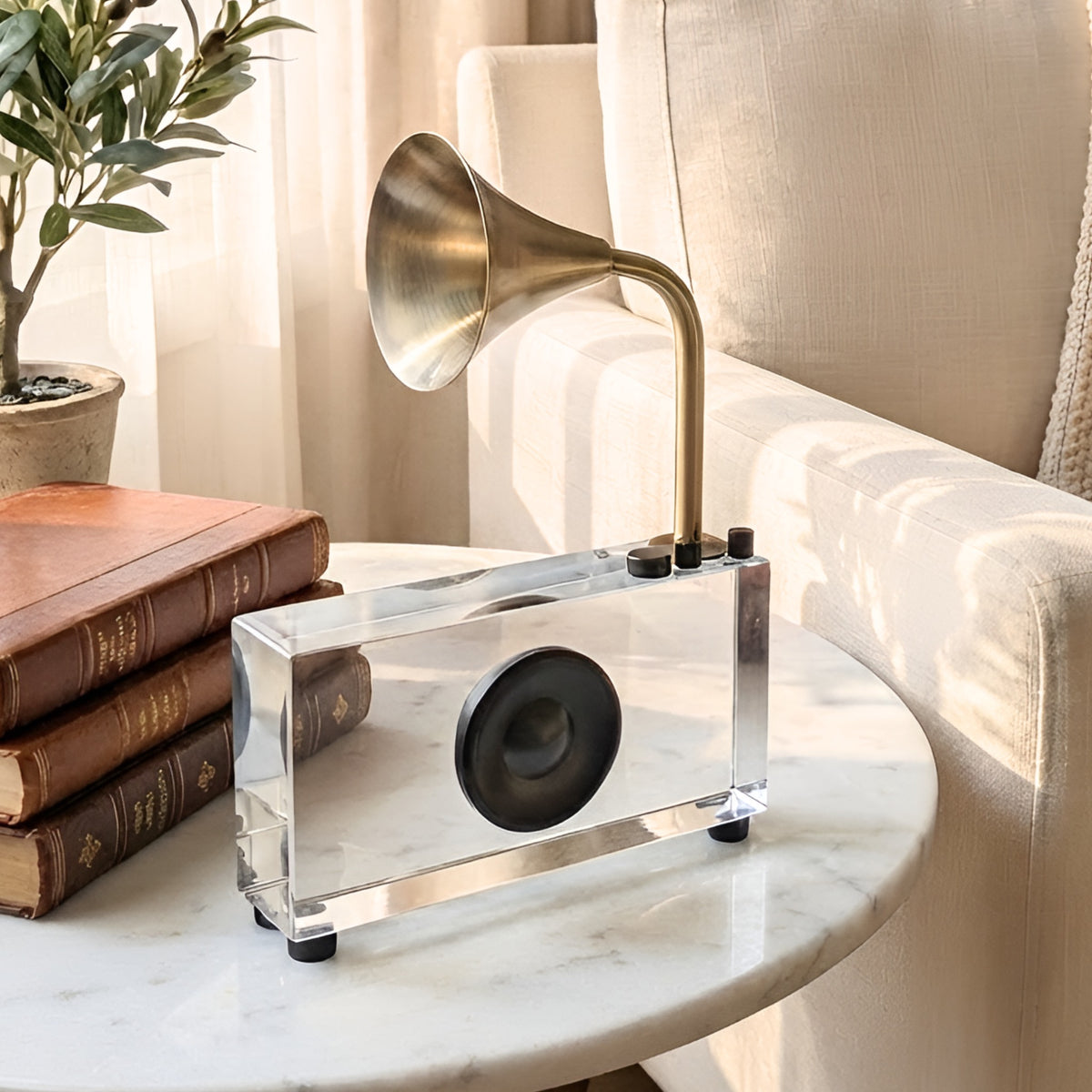 Melody crystal radio showpiece styled on a marble side table