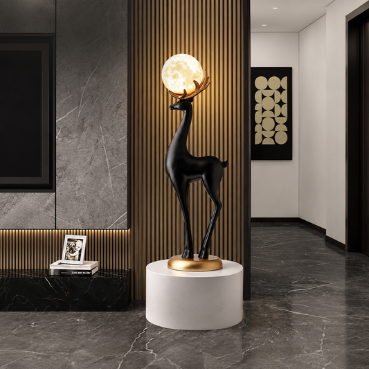 Moonstag black deer floor lamp and sculpture by La Muse