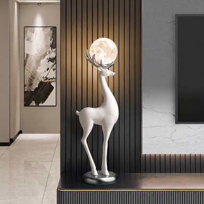 Moonstag white floor sculpture styled beside a console