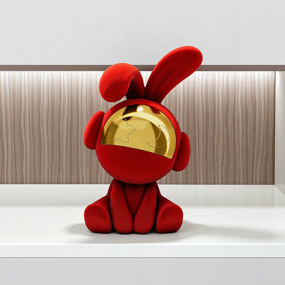 Moonstruck red velvet rabbit showpiece styled on a modern shelf