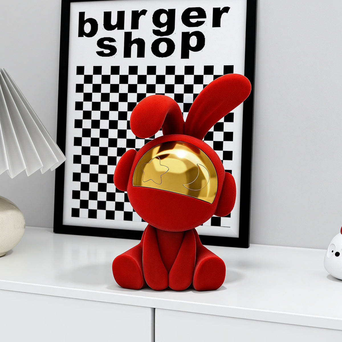 Moonstruck red velvet rabbit showpiece with gold face detail