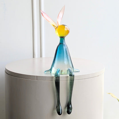Moxie colourful translucent resin sitting rabbit showpiece full front view