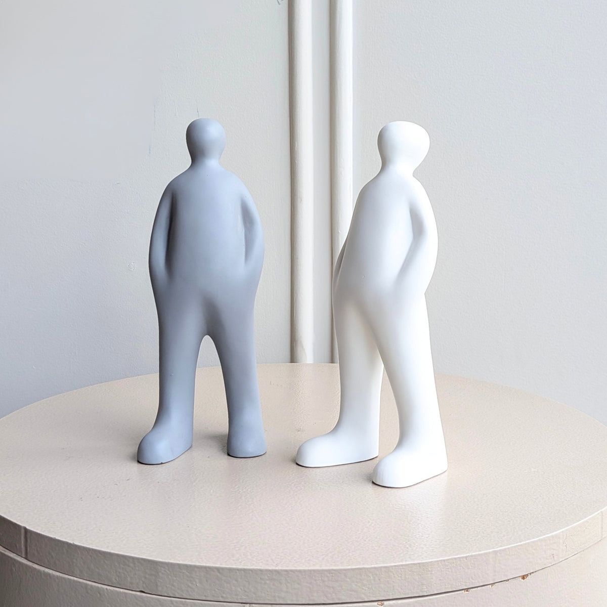 Off Duty White and Grey resin abstract standing human figurines front product view