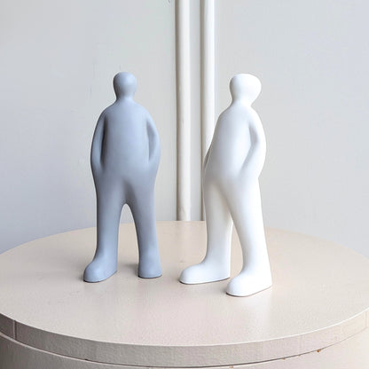 Off Duty White and Grey resin abstract standing human figurines front product view