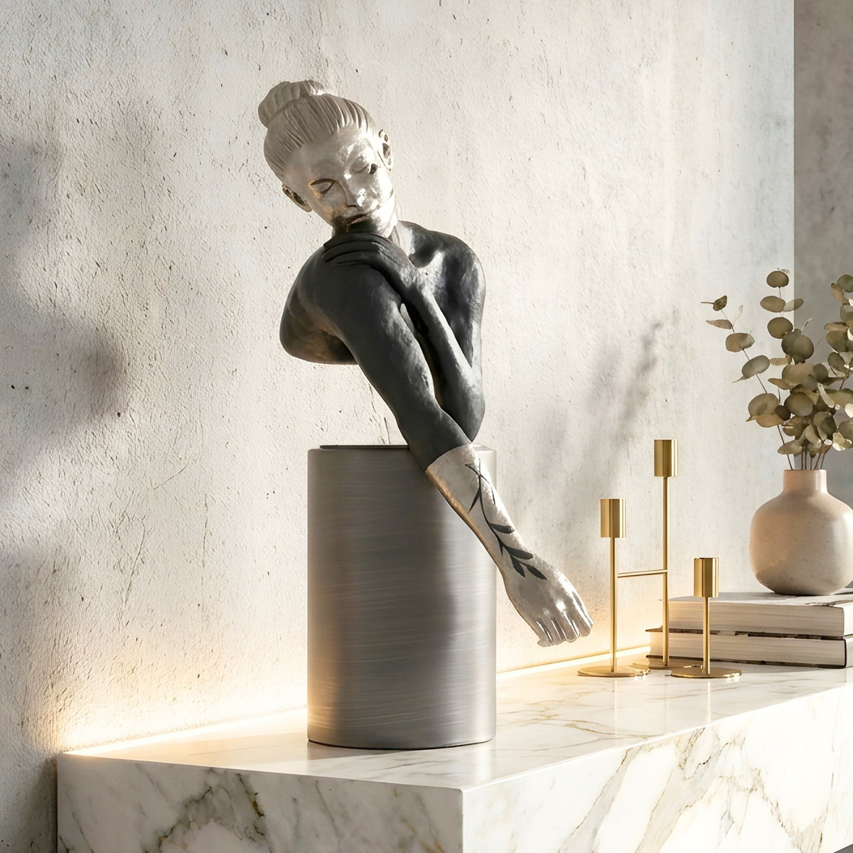 Poise metal and resin woman figurine styled as console table decor
