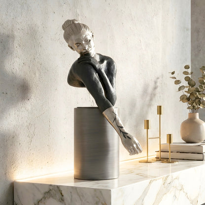 Poise metal and resin woman figurine styled as console table decor