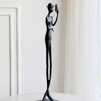 Poise tall black metal gentleman figurine side view