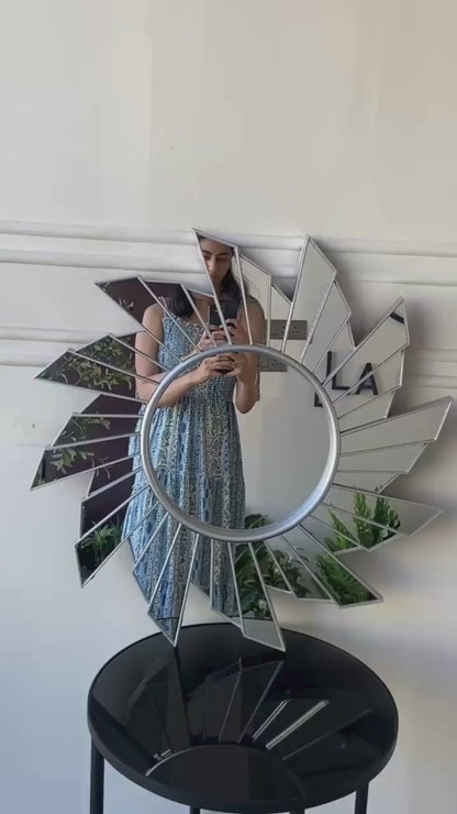 Radiant Razzle - Zesty Sunburst Wall Mirror - Silver ~ 2.5 Feet Dia