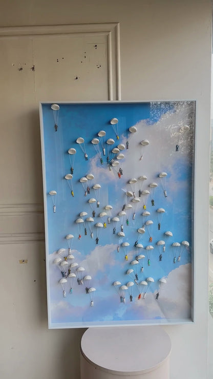 Sojourn Sky – Handmade Parachute Wall Art with Acrylic Frame - Style 2 ~ 4 ft x 2.5 ft