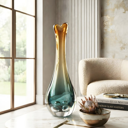 Prism Large multicolour handcrafted glass vase styled in a modern living room