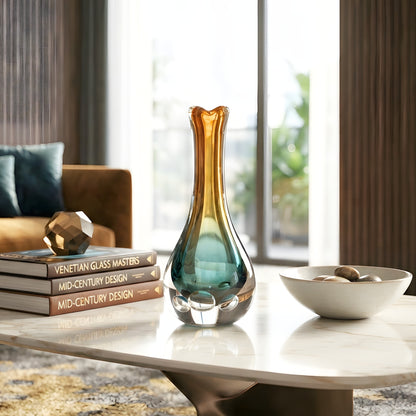 Prism Small multicolour handcrafted glass vase styled on a centre table