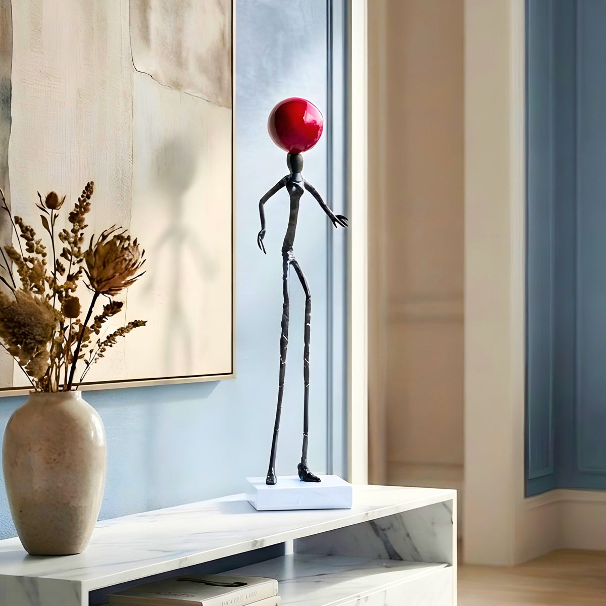Redshift metal and marble showpiece styled on a modern TV unit