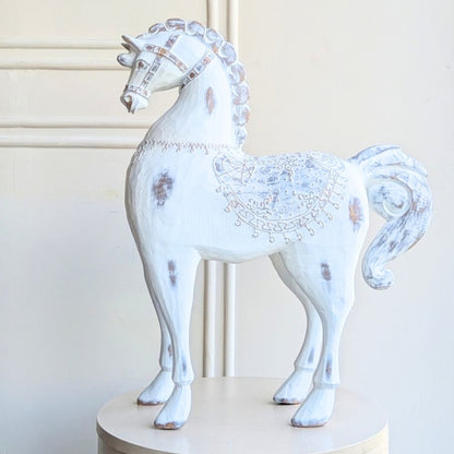 Regalia white resin horse figurine with ornate saddle detailing for console styling