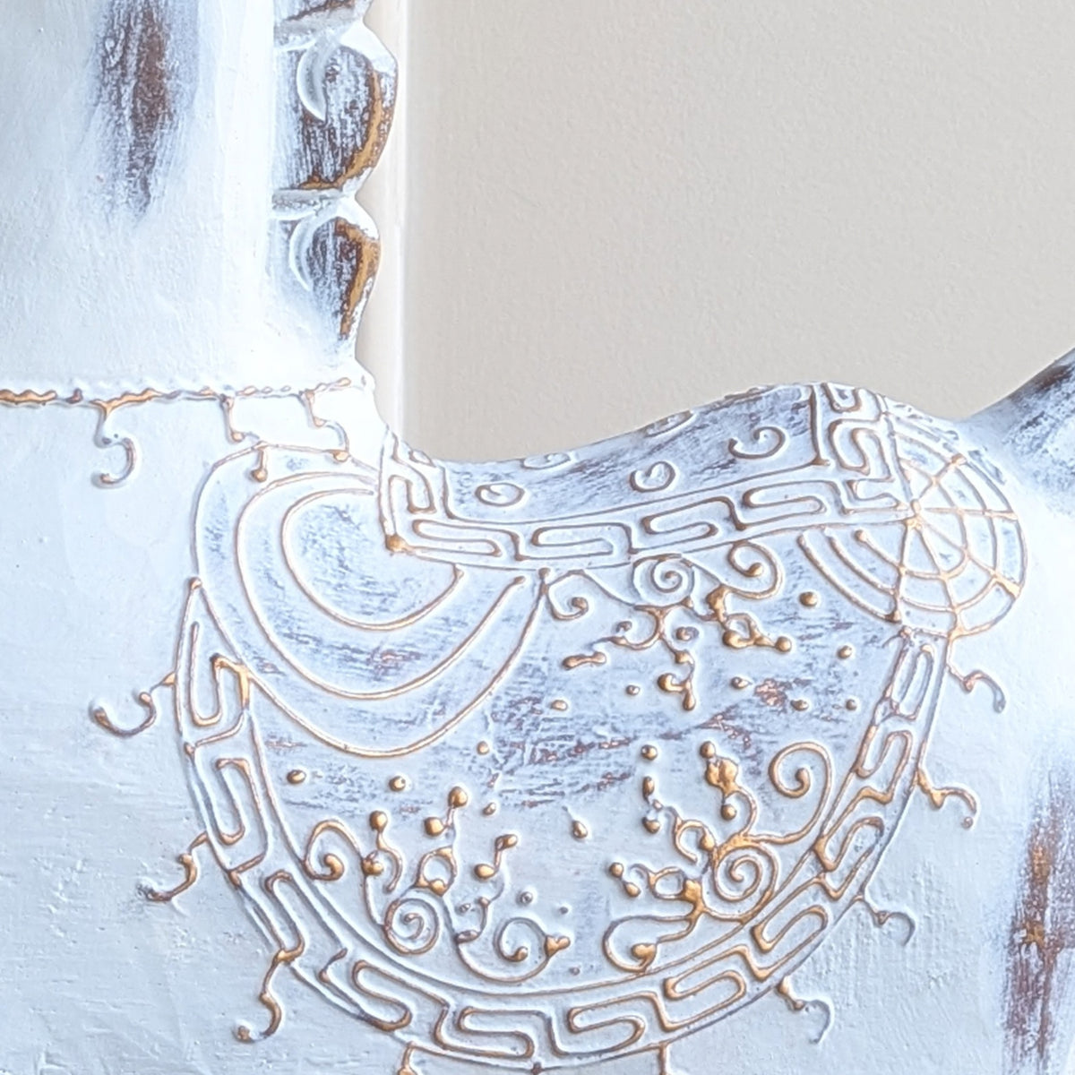 Close-up of Regalia resin horse figurine showing ornate saddle pattern and artisanal finish