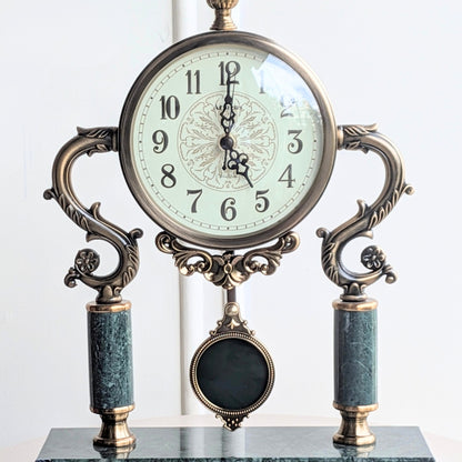 Regency ornate marble and metal table clock for console table and foyer decor